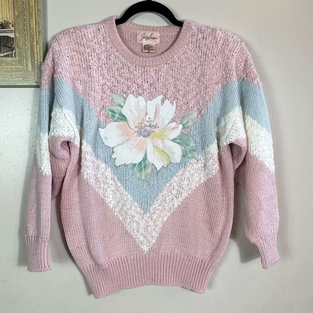 Jaclyn Smith Pink and Blue Floral Sweater